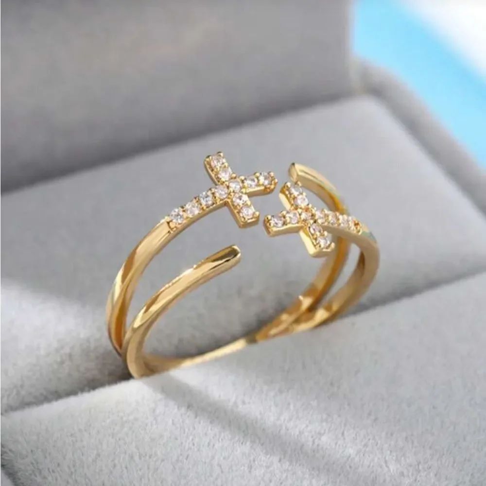 Gold Double Cross ring N1308